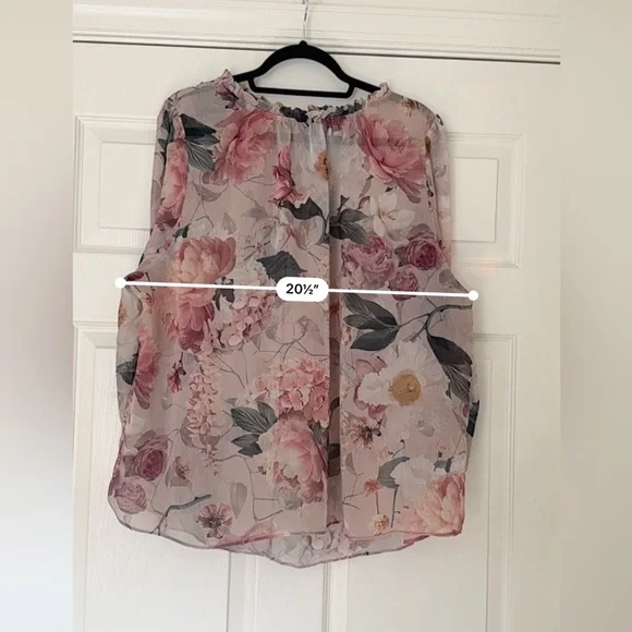 H&M Sheer Floral Blouse | Romantic Boho Ruffle Sleeve Top XL - Picture 4 of 7